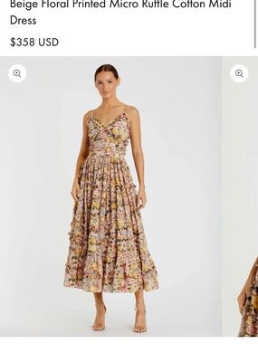 Mac Duggal Beige Floral Printed Midi Dress wedding